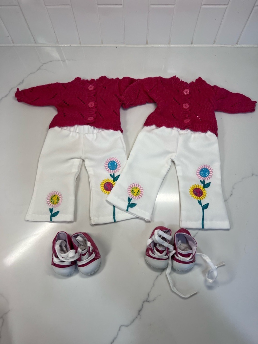 15” Doll Clothes For American Girl Bitty Baby Twin Set White Pants W Flowers